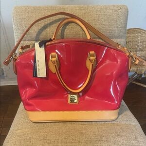 Dooney & Bourke Pink Patent Satchel with Tan Accents